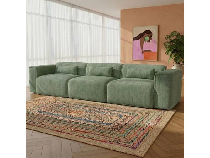 Canapé droit fixe NUNA 4/5 places tissu vert
