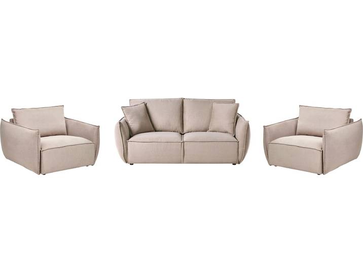 BELIANI 5-Sitzer Sofa Set Taupe aus Stoff Gepolstert Tiefe Breite Sitzfläche Modern Gemütlich Sofa mit 2 Sesseln Sitzgruppe Couchgarnitur