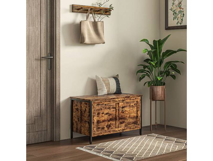 HOMCOM Coffre Bois 95L Style Industriel Marron 80x40x49cm