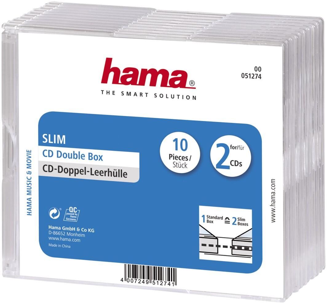 Hama CD-Hülle "CD Leerhülle Slim Double, 10er Pack, Transparent, Hülle, Schutzcase", transparent, CD, Hüllen, CD-Hülle