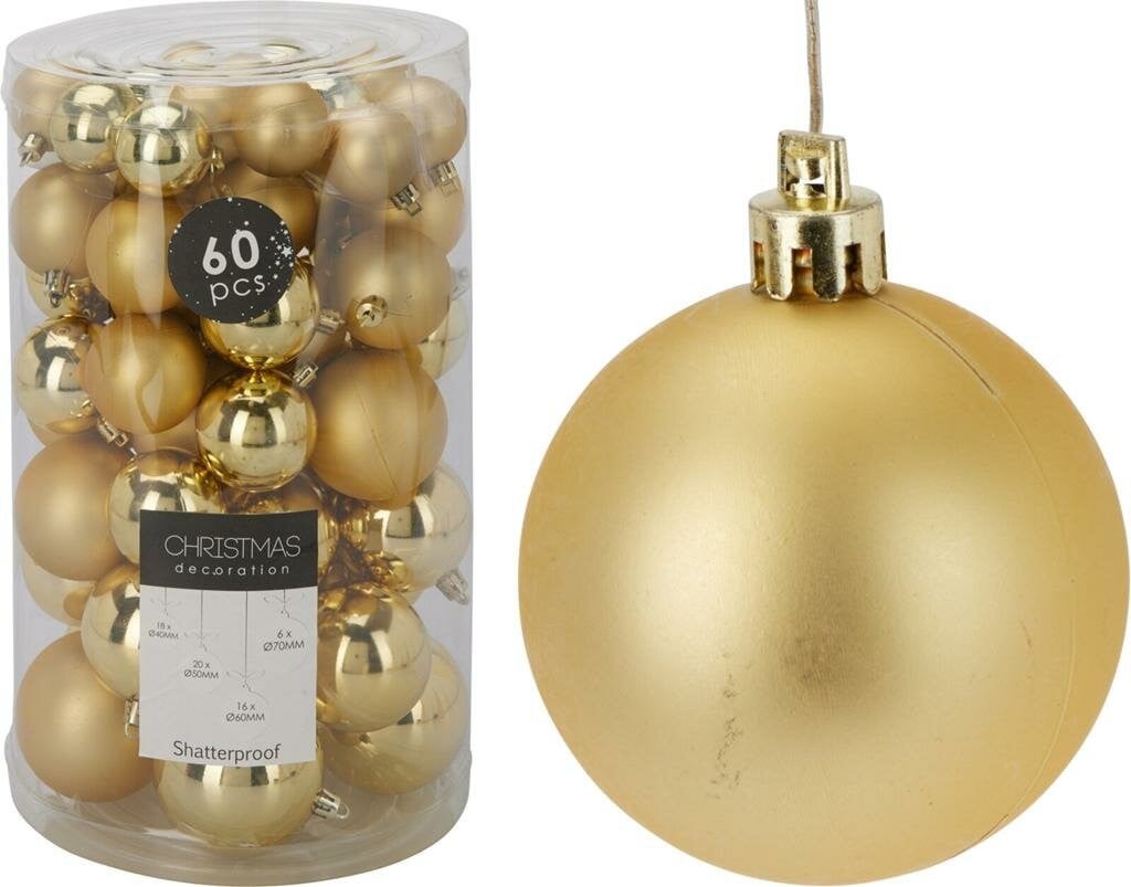 Set van 60 onbreekbare gouden kerstballen van kunststof voor home styling decoratie