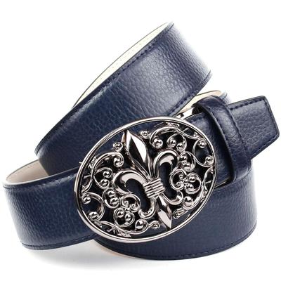 Ledergürtel ANTHONI CROWN, Damen, Gr. 95, blau, Leder, unifarben, Gürtel Ledergürtel, mit Lilien Schließe, helle Rückseite