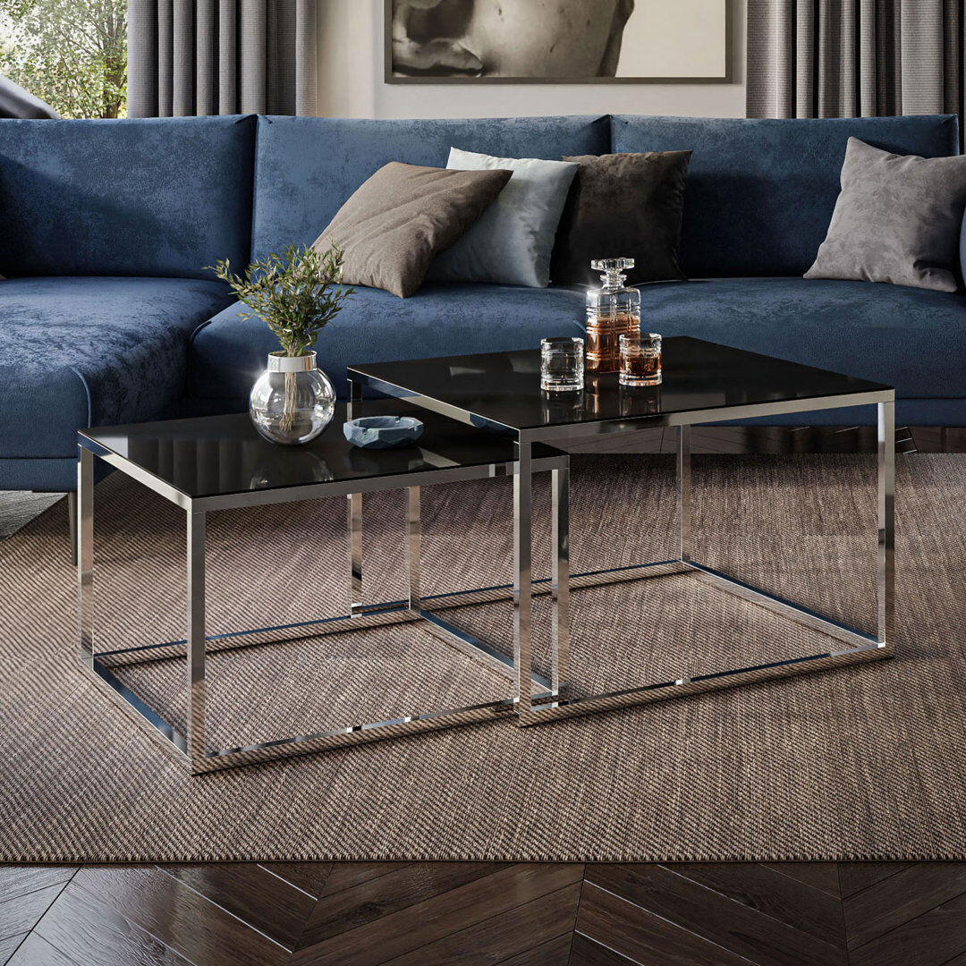 Latitude Run Sattley 2 Piece Coffee Table Black/Chrome 46" H x 70" L x 70" W
