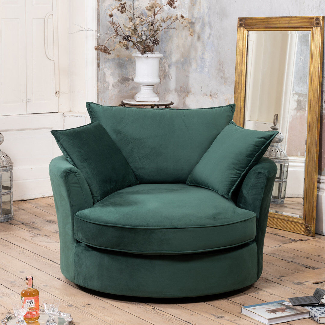 Fairmont Park Fayyaz Velvet Swivel Base Cuddle Chair Green 86cm H X 127cm W X 120cm D