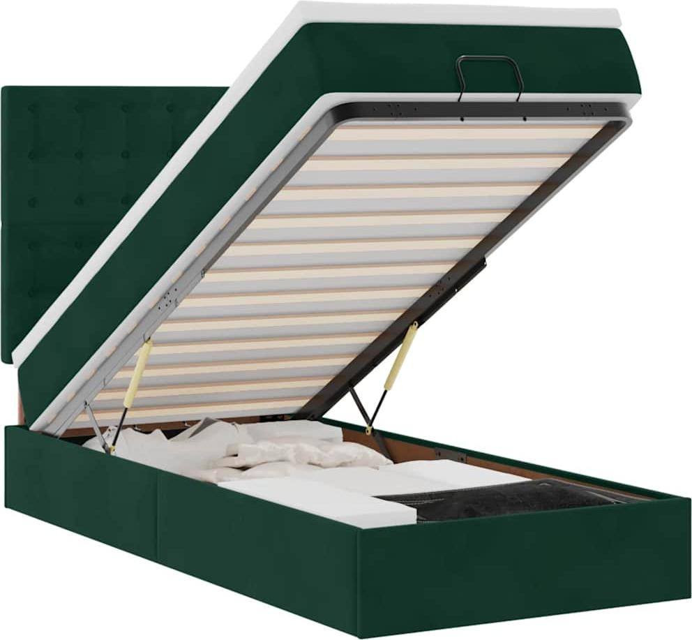 vidaXL Ottomanbed met matras en LED-verlichting, donkergroen, 90x200 cm, fluweel