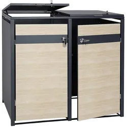 Proregal 2er Mülltonnenverkleidung | HxBxT 117x132x80cm | Anthrazit | Buche-Holzoptik Hellbraun | Mülltonnenbox