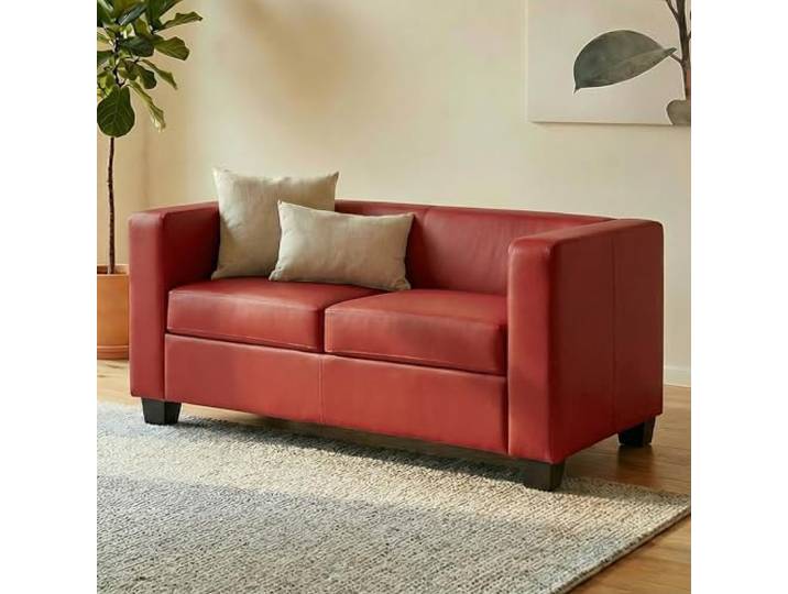 Mendler 2er Sofa Lille - Leder, rot Couch, Loungesofa