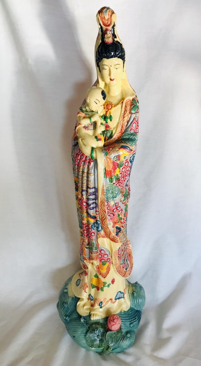 Handgeschilderd Boeddha Kwan Yin / Guan Yin beeld, 70 cm