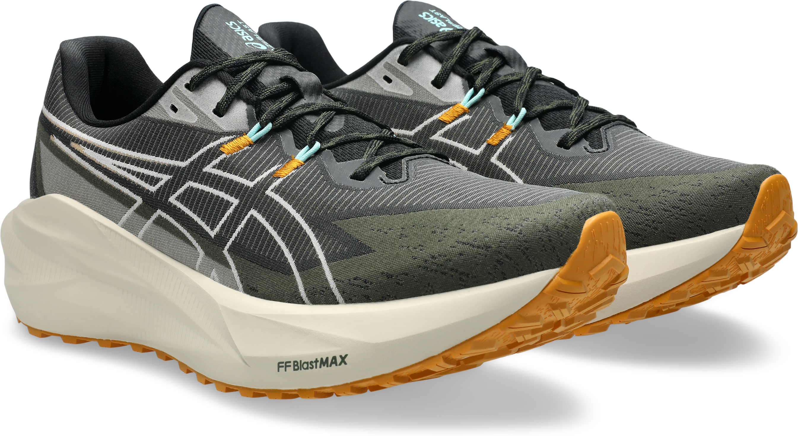 Trailrunningschuh ASICS "BLAZEBLAST", Herren, Gr. 43,5, schwarz (schwarz, sandstorm), Synthetik, Schuhe Trailrunningschuh, für mehr Grip; besonders leicht schwarz, sandstorm 43,5