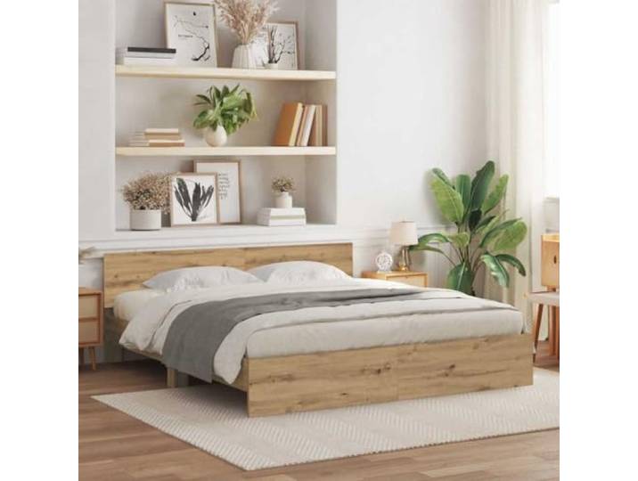 RJPLMFV Bettgestell, Wandmontage, Eiche, handgefertigt, 203 x 185 x 70 cm Holzwerkstoff, Kopfteil an der Wand befestigt, minimalistisches Design, inklusive Lattenrost