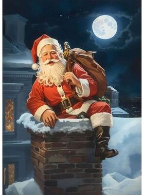 Inspired Finds Classic Santa Claus Christmas Canvas Wall Art Festive Holiday Poster Decor 15.75x19.69in moonlit Chimney Santa