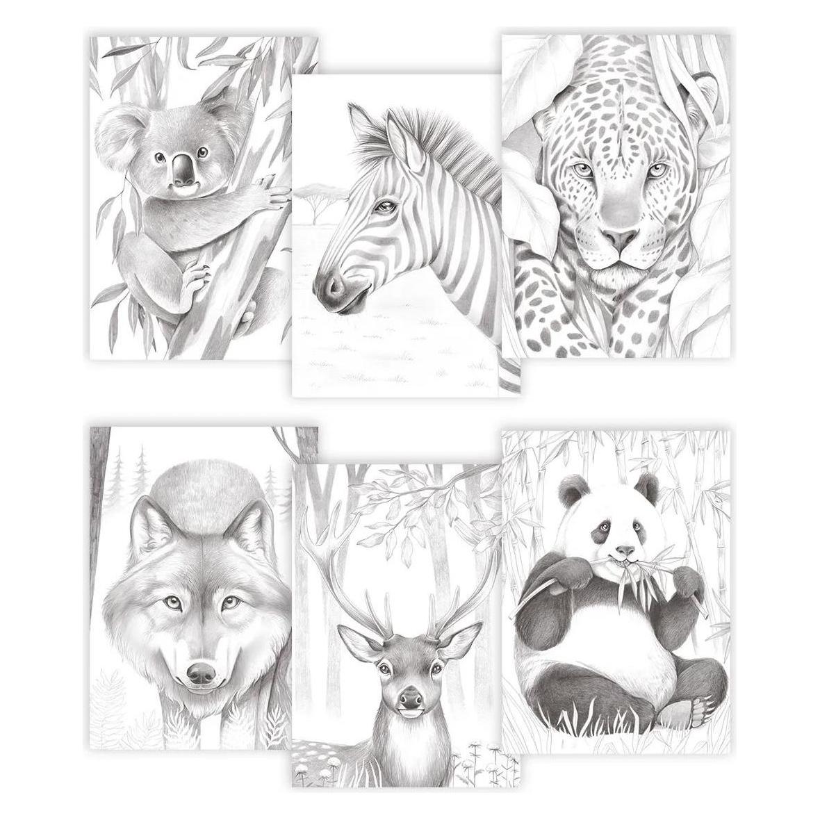 Clairefontaine ODELIA, Ausmalblock Mixed Media, 20 Blatt A4 250g, Spiralbindung, Tiere - (A4, Blanko) (95744C)