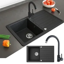 Bergström Spülbecken Schwarz 77 x 46 cm mit Trockenplatz