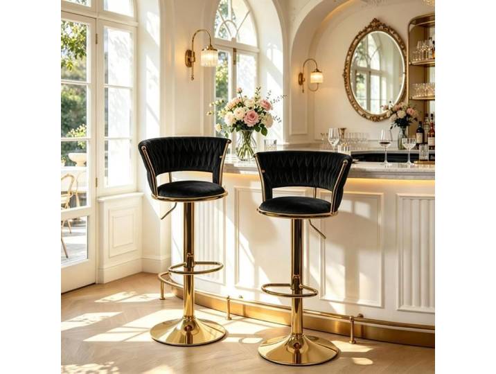 SUPFINE Lot de 2 Tabourets de Bar Moderne Tressé Chaise de Bar Hauteur Réglable pour îlot de Cuisine Comptoir et Comptoir Noir