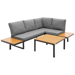 ML-Design Gartenmöbel Set 3 tlg Terrassenmöbel mit Couchtisch & Kissen, Balkonmöbel Grau-Holzoptik Ecksofa wetterfest, Sitzgruppe Lounge Möbel Outdoor