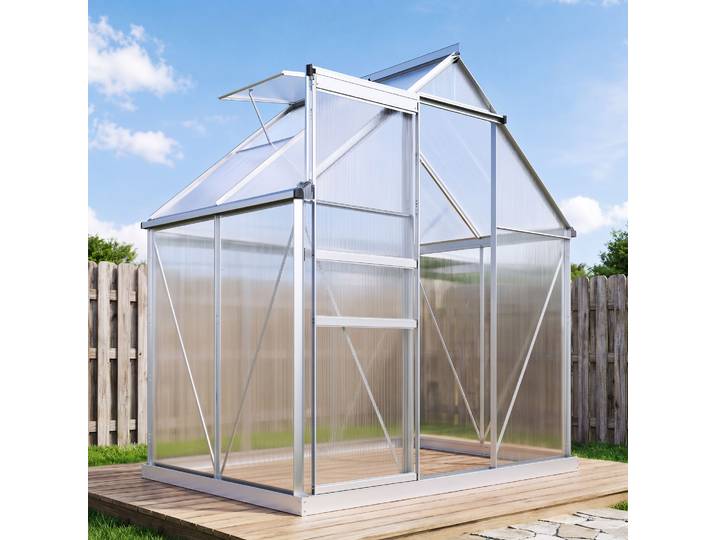 Outsunny Serre Aluminium Polycarbonate avec Fondation 192x131x200cm