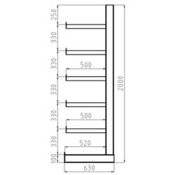 META Regalbau 97831 Kragarmregal-Grundfeld (B x H x T) 2700 x 2000 x 630 mm Stahl sandgestrahlt, pulverbeschichtet Enzian-Blau