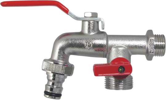 AquaCraft Kugelauslaufventil 1/2 Zoll 1001000131 rot Stahlgriff, Schlauchtülle, Stecksystem + Mini Absperrhahn