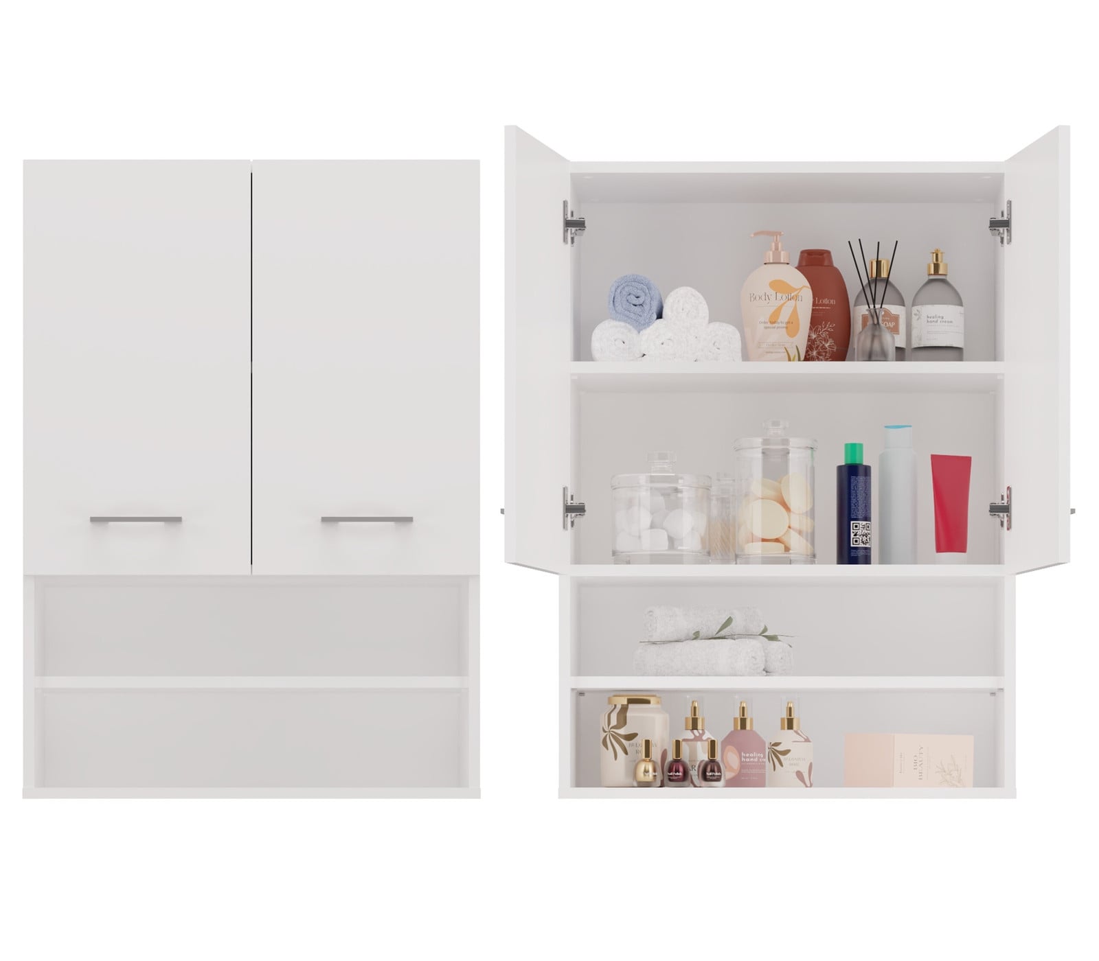 Top e shop POLA MINI DK BIEL: Wit wandmontage opbergkast voor de badkamer met open plank