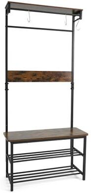 Costway Coat Rack 4-In-1 Hall Tree with Shoe Bench and Removable Hooks-Coffee