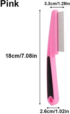 Happy Pet Pantry Long Handle Pet Flea Comb For Dogs & Cats   Durable Dog Grooming Comb For Fleas, Lice & Loose Fur pink