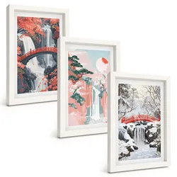 BILDER SET 3er Set - 20x30 cm Weißer Rahmen - Wasserfälle der Jahreszeiten