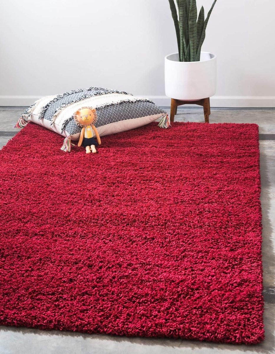 Solid Shag Collection Tapijt - Modern Pluche Tapijt - Kersenrood - Rechthoekig