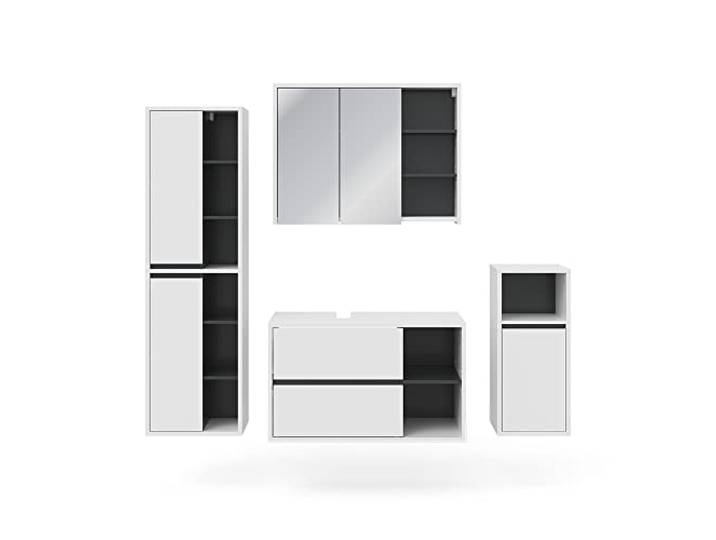 Vicco Badmöbel-Set Viola , Weiß 100 cm 4-teilig · Waschtischunterschrank · Spiegelschrank · Hochschrank · Midischrank