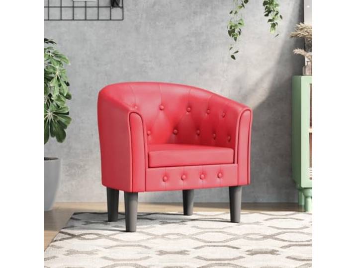 HEFZGDB Moderner Clubsessel Rot Kunstleder mit Knopfheftung für Wohnzimmer Büro Elegant, Bequeme Polsterung Stabiles Holzgestell Schmutzabweisend PU Leder Langlebig