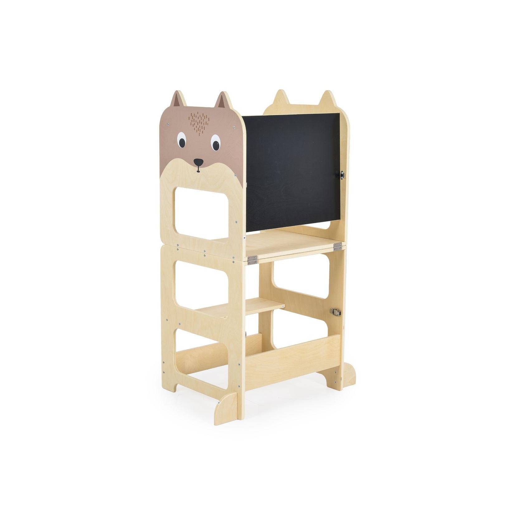 Moni Kinder Holz-Lernturm 3 in 1 24446 Schreibtisch Bank Zeichentafel Stehhilfe braun