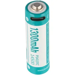 1 Stück Keeppower 14500 1300mAh 3,7V geschütze Li-Ion-Zelle mit USB-C-Ladeanschluss, Abmessungen 50,2x14,3mm, P1413TC