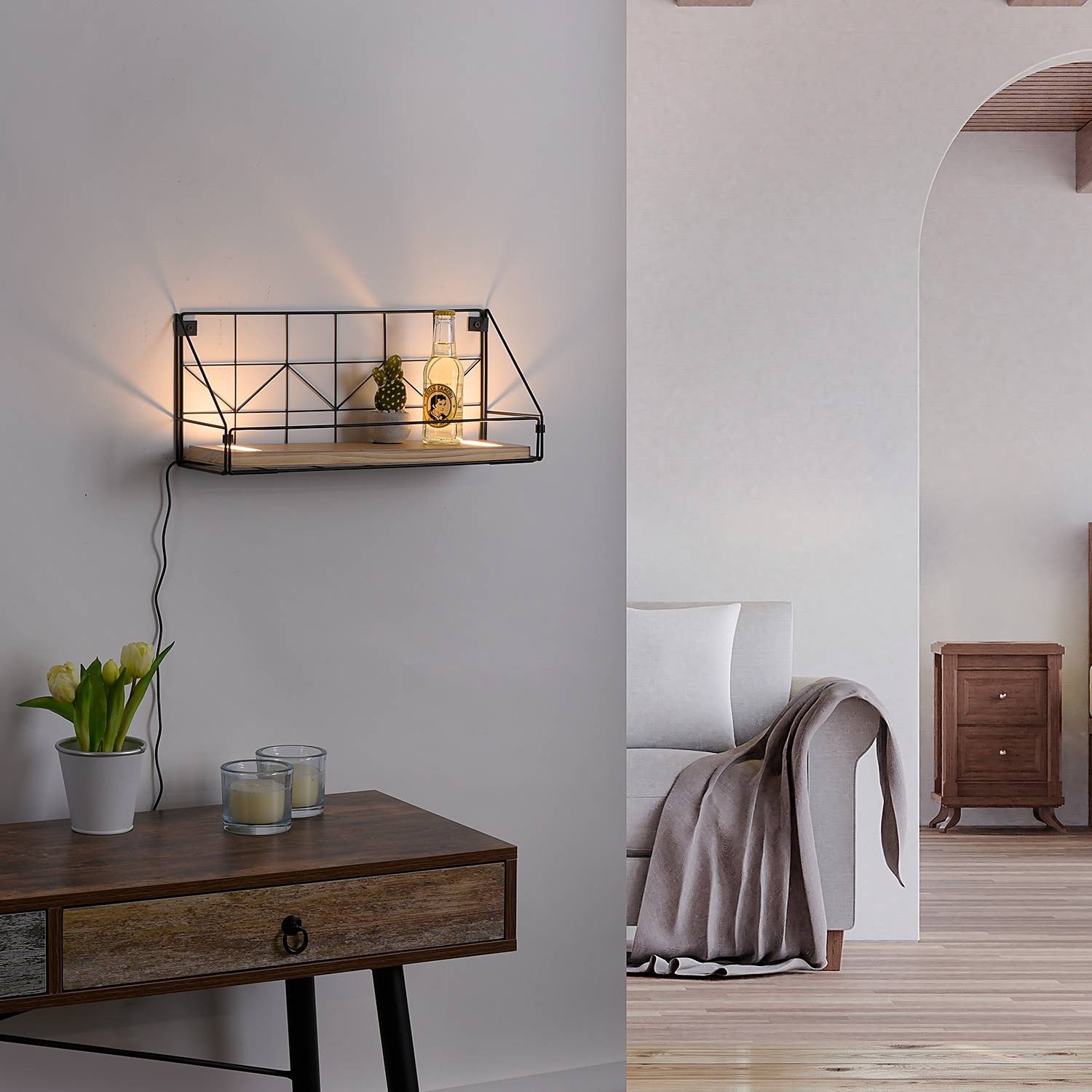 Paul Neuhaus LED wandlamp met plank bruin zwart 46 cm