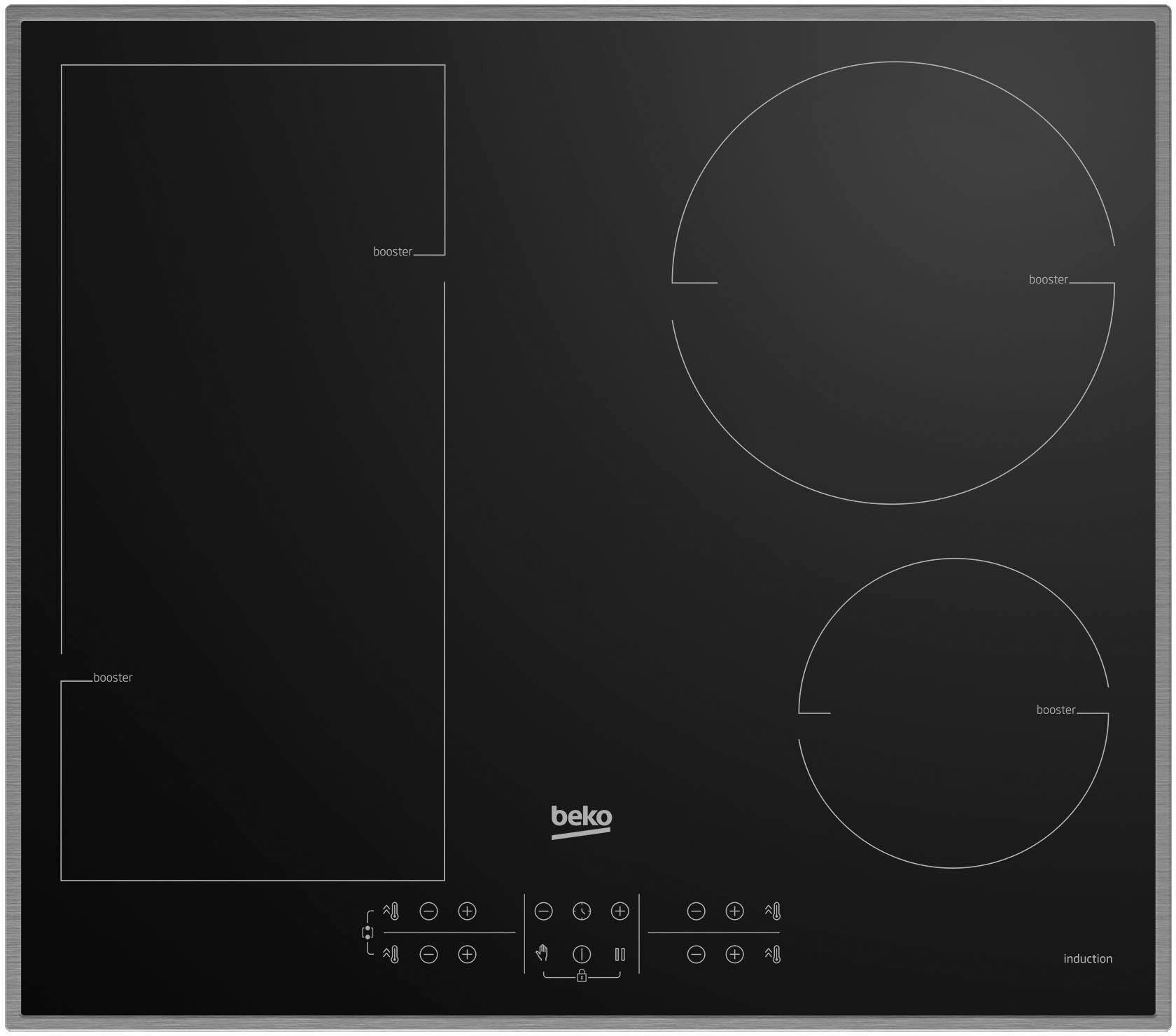 Beko Flex-Induktions-Kochfeld "HII 64200 FMTX", silber (silberfarben), B:58cm H:5,2cm T:51cm, Kochfelder, Stop&Go – Pause drücken und später genau dort weitermachen, Flex-Induktions-Kochfeld