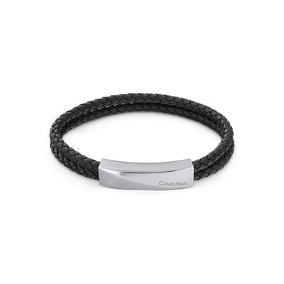 Lederarmband CALVIN KLEIN "Schmuck Edelstahl Armschmuck Lederarmband Wickelarmband", grau (schwarz, edelstahlfarben), Armbänder, Herren, 19,5cm, Edelstahl Leder, Edelstahl, Leder, Lederarmband