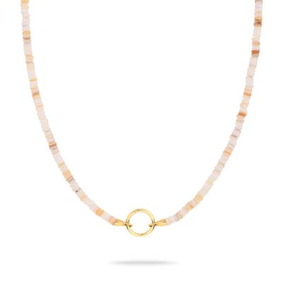 Charm-Kette TAMARIS "Schmuck Geschenk Edelstahl Halskette All About Beads", gold (gelbgoldfarben, weiß, beige, natur), Halsketten, Damen, Edelstahl, L: 45 B: 5mm, mit Naturstein, B:5mm