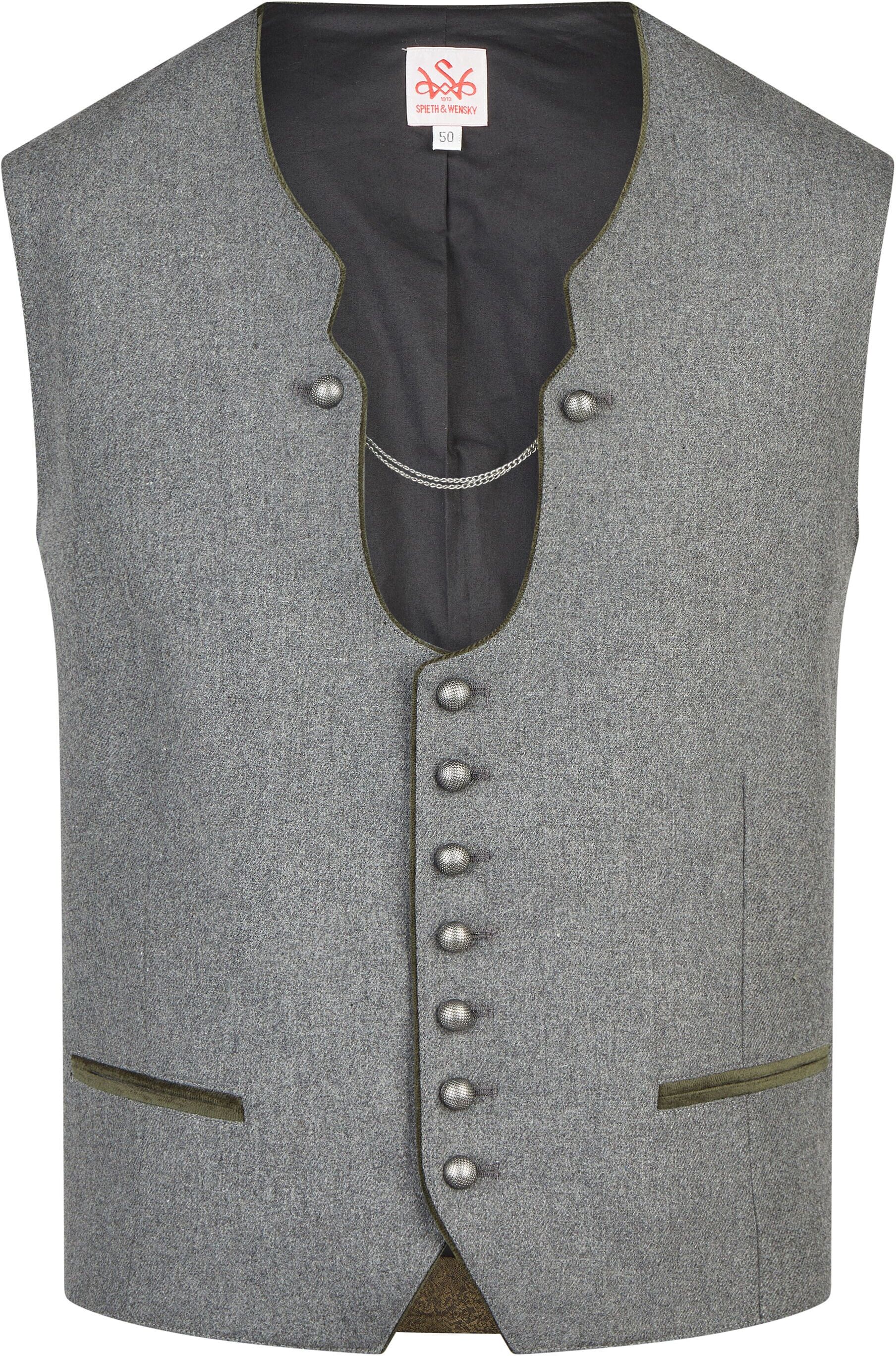Trachtenweste SPIETH & WENSKY "Kaiser", Herren, Gr. 52, grau (mittelgrau), Obermaterial: 50% Wolle WO. 50% Polyester PES., uni, regular fit, Westen Trachtenweste, Mit traditionellem Charme