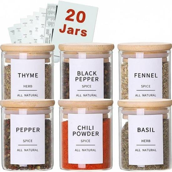 Famanu set van 20 kruidenpotten met 131 waterbestendige labels