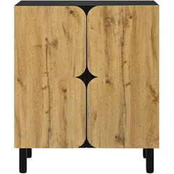 OKWISH Schuhschrank MDF in Natur/Schwarz, 80x38,5x95 cm, 4 Türen, verstellbare Einlegeböden, Soft-Close