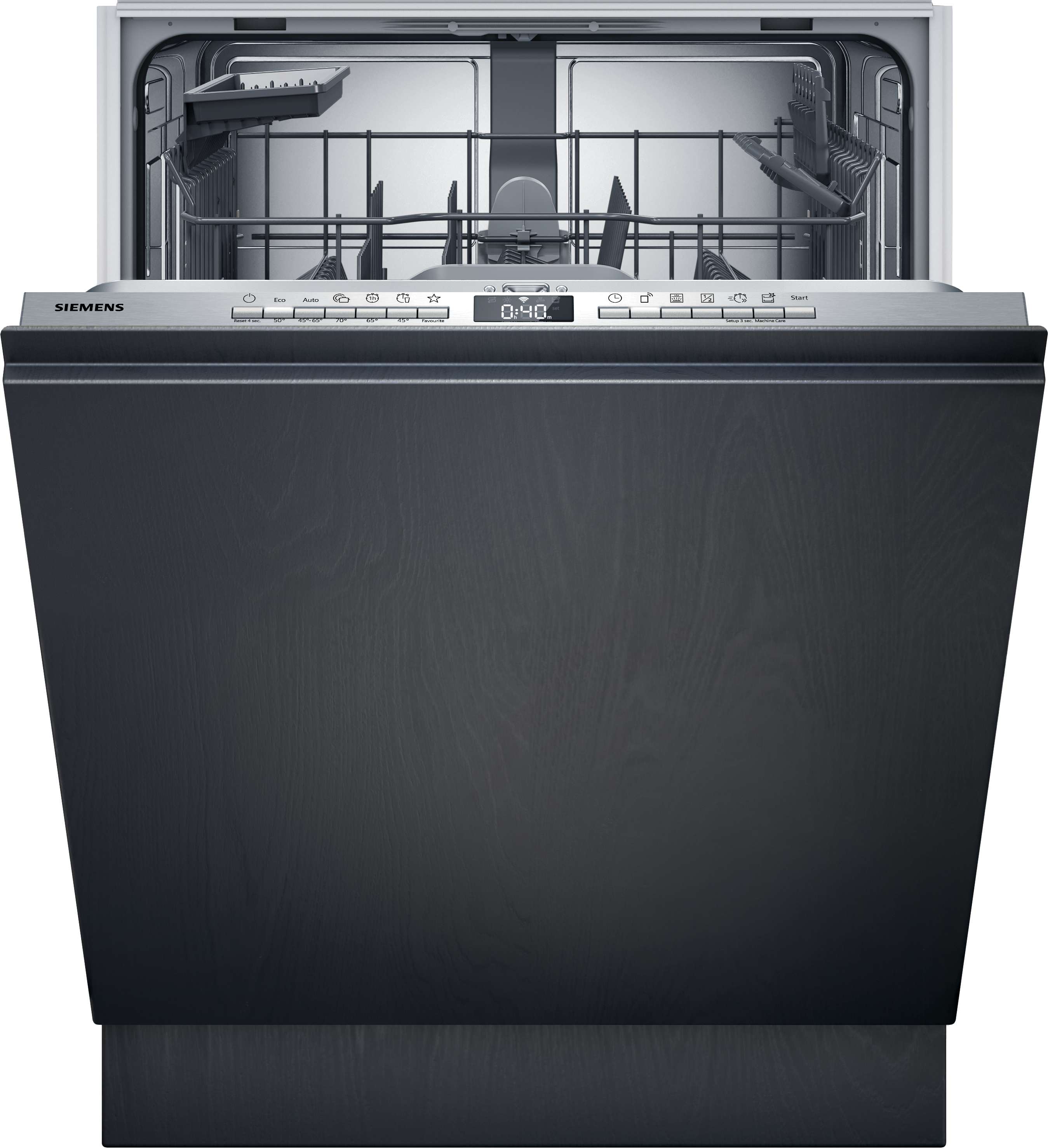 SIEMENS vollintegrierbarer Geschirrspüler "SX63EX04TE", Energieeffizienz: B (A-G), silber (weiß), B:59,8cm H:86,5cm T:55cm, Geschirrspüler, Info Light - Erlischt bei Beendigung des Spülvorgangs, flexible Körbe
