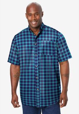 Men's Big & Tall Short Sleeve Wrinkle-Free Sport Shirt by KingSize in Tidal Green Plaid (Size 5XL)