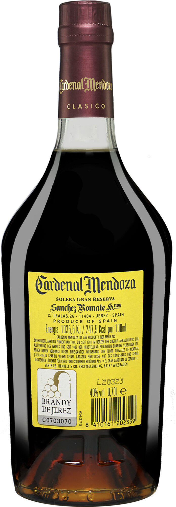 Romate Brandy Cardenal Mendoza Solera Gran Reserva - 0,7 L. 40% Vol. Brandy aus Spanien