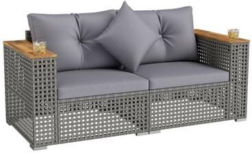 Costway 2-Piece Patio Corner Sofa Set with Thick Cushions-Gray