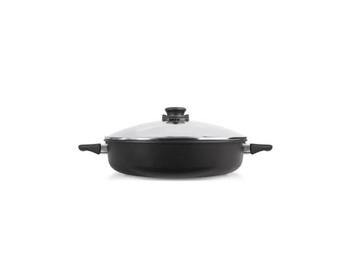 Set Original Gundel GUSS-KASSEROLLE, Ø 32 cm, Höhe 7,5 cm, Servierpfanne mit Glasdeckel, backofenfeste Griffe
