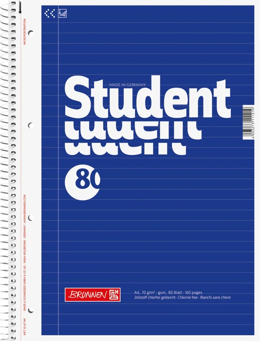 BRUNNEN 5 Collegeblöcke Student liniert DIN A4 Innenrand