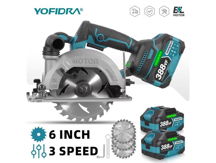 Scie circulaire électrique sans fil YOFIDRA 6 pouces avec affichage numérique, outil de coupe multifonctionnel compatible avec la batterie Makita 21V