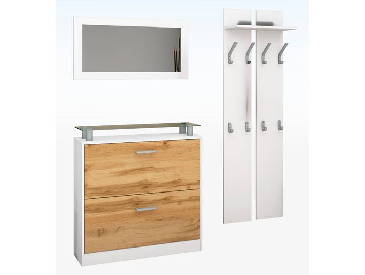 Garderoben-Set BORCHARDT MÖBEL Finn , weiss (weiß matt, eichefarben wotan), Kastenmöbel-Sets, Garderoben-Set, mit Glasablage