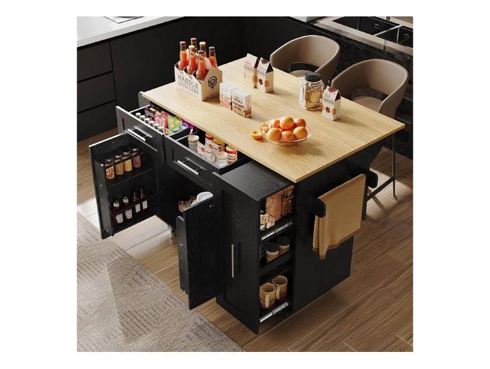 LuxusKollektion Kücheninsel Kücheninsel Buffetschrank Speisewagen Holzmaserung Schwarz