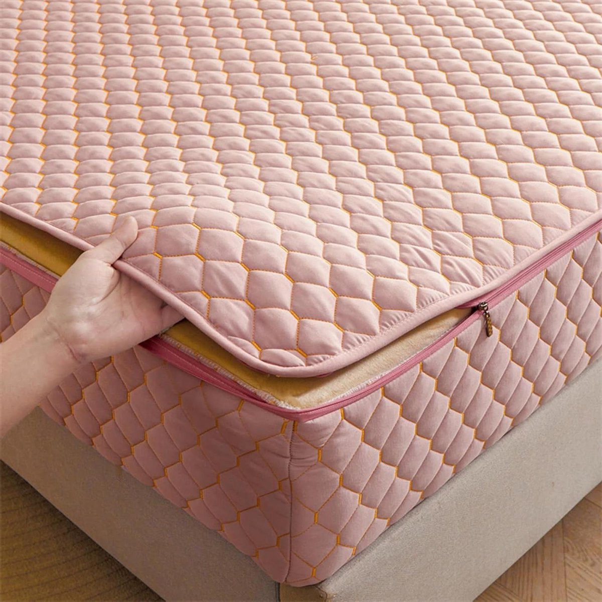 Roze Matrashoes met rits - Ademende en hypoallergene matrasbeschermer - 80 x 200 cm