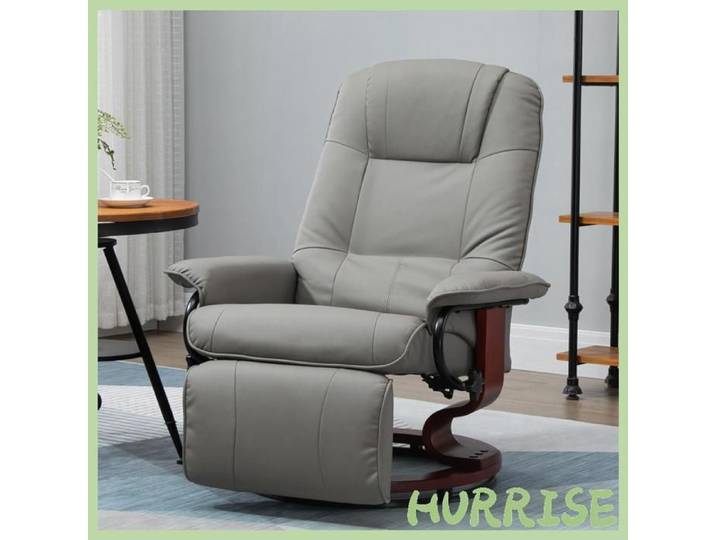 Cocosity Fauteuil Relax Inclinable Repose-Pieds Réglable Pivotant 360° Piètement Bois Revêtement Synthétique Gris