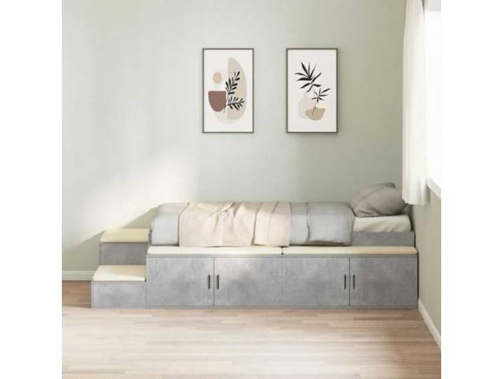 RJPLMFV Bettgestell, 80 cm, Grau, Beton, Holz, Technik Mit Aufbewahrung, massives Kiefernholz, inkl. Latten, Scharniertüren, modernes Design
